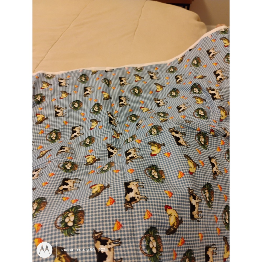 Vintage Concord Fabrics Gingham Cotton Fabric Cow Chicken Egg USA 36 x 44